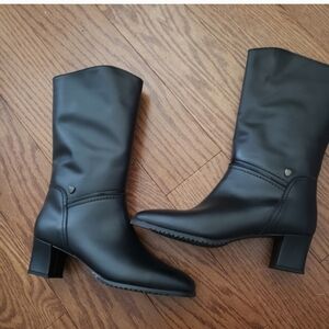 Mid-Calf Black Block Heel Boots for Women